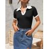 ZESICA Women’s Short Sleeve V Neck T Shirts 2026 Summer Ribbed Knit Slim Fitted Basic Solid Color Tee Tops(Dim)