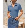 ZESICA Women’s Short Sleeve V Neck T Shirts 2026 Summer Ribbed Knit Slim Fitted Basic Solid Color Tee Tops(Dustyblue)