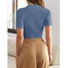 ZESICA Women’s Short Sleeve V Neck T Shirts 2026 Summer Ribbed Knit Slim Fitted Basic Solid Color Tee Tops(Dustyblue)