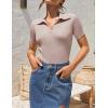 ZESICA Women’s Short Sleeve V Neck T Shirts 2026 Summer Ribbed Knit Slim Fitted Basic Solid Color Tee Tops(Dustypink)