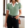 ZESICA Women’s Short Sleeve V Neck T Shirts 2026 Summer Ribbed Knit Slim Fitted Basic Solid Color Tee Tops(Light Green)