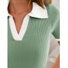 ZESICA Women’s Short Sleeve V Neck T Shirts 2026 Summer Ribbed Knit Slim Fitted Basic Solid Color Tee Tops(Light Green)