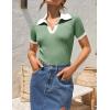 ZESICA Women’s Short Sleeve V Neck T Shirts 2026 Summer Ribbed Knit Slim Fitted Basic Solid Color Tee Tops(Light Green)