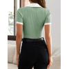 ZESICA Women’s Short Sleeve V Neck T Shirts 2026 Summer Ribbed Knit Slim Fitted Basic Solid Color Tee Tops(Light Green)