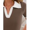 ZESICA Women’s Short Sleeve V Neck T Shirts 2026 Summer Ribbed Knit Slim Fitted Basic Solid Color Tee Tops(Mocha)