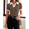 ZESICA Women’s Short Sleeve V Neck T Shirts 2026 Summer Ribbed Knit Slim Fitted Basic Solid Color Tee Tops(Mocha)