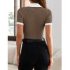 ZESICA Women’s Short Sleeve V Neck T Shirts 2026 Summer Ribbed Knit Slim Fitted Basic Solid Color Tee Tops(Mocha)