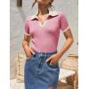 ZESICA Women’s Short Sleeve V Neck T Shirts 2026 Summer Ribbed Knit Slim Fitted Basic Solid Color Tee Tops(Pink)