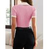 ZESICA Women’s Short Sleeve V Neck T Shirts 2026 Summer Ribbed Knit Slim Fitted Basic Solid Color Tee Tops(Pink)
