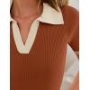 ZESICA Women’s Short Sleeve V Neck T Shirts 2026 Summer Ribbed Knit Slim Fitted Basic Solid Color Tee Tops(Rust)