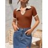 ZESICA Women’s Short Sleeve V Neck T Shirts 2026 Summer Ribbed Knit Slim Fitted Basic Solid Color Tee Tops(Rust)