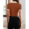 ZESICA Women’s Short Sleeve V Neck T Shirts 2026 Summer Ribbed Knit Slim Fitted Basic Solid Color Tee Tops(Rust)