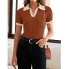 ZESICA Women’s Short Sleeve V Neck T Shirts 2026 Summer Ribbed Knit Slim Fitted Basic Solid Color Tee Tops(Rust)