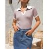 ZESICA Women’s Short Sleeve V Neck T Shirts 2026 Summer Ribbed Knit Slim Fitted Basic Solid Color Tee Tops(Taro)