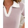 ZESICA Women’s Short Sleeve V Neck T Shirts 2026 Summer Ribbed Knit Slim Fitted Basic Solid Color Tee Tops(Taro)
