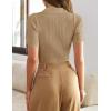 ZESICA Women’s Short Sleeve V Neck T Shirts 2026 Summer Ribbed Knit Slim Fitted Basic Solid Color Tee Tops(Toffee)