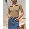 ZESICA Women’s Short Sleeve V Neck T Shirts 2026 Summer Ribbed Knit Slim Fitted Basic Solid Color Tee Tops(Toffee)