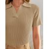 ZESICA Women’s Short Sleeve V Neck T Shirts 2026 Summer Ribbed Knit Slim Fitted Basic Solid Color Tee Tops(Toffee)