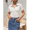 ZESICA Women’s Short Sleeve V Neck T Shirts 2026 Summer Ribbed Knit Slim Fitted Basic Solid Color Tee Tops(White)