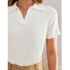 ZESICA Women’s Short Sleeve V Neck T Shirts 2026 Summer Ribbed Knit Slim Fitted Basic Solid Color Tee Tops(White)