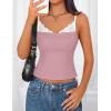 ZESICA Women’s Sleeveless Lace Camisole Tops Summer 2026 Spaghetti Strap Tank Top Y2k Sexy Going Out Trendy Shirts(Pink)