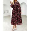 ZESICA Women’s Spring Floral Long Sleeve Maxi Dresses 2026 Casual Button Belted Chiffon Boho Wedding Guest Party Dress(Black)