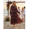 ZESICA Women’s Spring Floral Long Sleeve Maxi Dresses 2026 Casual Button Belted Chiffon Boho Wedding Guest Party Dress(Black)