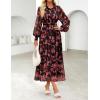 ZESICA Women’s Spring Floral Long Sleeve Maxi Dresses 2026 Casual Button Belted Chiffon Boho Wedding Guest Party Dress(Black)