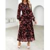 ZESICA Women’s Spring Floral Long Sleeve Maxi Dresses 2026 Casual Button Belted Chiffon Boho Wedding Guest Party Dress(Black)