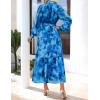 ZESICA Women’s Spring Floral Long Sleeve Maxi Dresses 2026 Casual Button Belted Chiffon Boho Wedding Guest Party Dress(Blue)