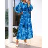 ZESICA Women’s Spring Floral Long Sleeve Maxi Dresses 2026 Casual Button Belted Chiffon Boho Wedding Guest Party Dress(Blue)