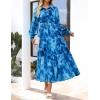 ZESICA Women’s Spring Floral Long Sleeve Maxi Dresses 2026 Casual Button Belted Chiffon Boho Wedding Guest Party Dress(Blue)