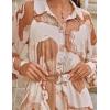 ZESICA Women’s Spring Floral Long Sleeve Maxi Dresses 2026 Casual Button Belted Chiffon Boho Wedding Guest Party Dress(Brown)
