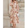 ZESICA Women’s Spring Floral Long Sleeve Maxi Dresses 2026 Casual Button Belted Chiffon Boho Wedding Guest Party Dress(Brown)