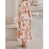 ZESICA Women’s Spring Floral Long Sleeve Maxi Dresses 2026 Casual Button Belted Chiffon Boho Wedding Guest Party Dress(Brown)