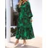 ZESICA Women’s Spring Floral Long Sleeve Maxi Dresses 2026 Casual Button Belted Chiffon Boho Wedding Guest Party Dress(Darkgreen)