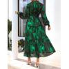 ZESICA Women’s Spring Floral Long Sleeve Maxi Dresses 2026 Casual Button Belted Chiffon Boho Wedding Guest Party Dress(Darkgreen)