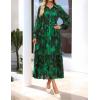 ZESICA Women’s Spring Floral Long Sleeve Maxi Dresses 2026 Casual Button Belted Chiffon Boho Wedding Guest Party Dress(Darkgreen)