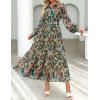 ZESICA Women’s Spring Floral Long Sleeve Maxi Dresses 2026 Casual Button Belted Chiffon Boho Wedding Guest Party Dress(Green)