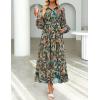 ZESICA Women’s Spring Floral Long Sleeve Maxi Dresses 2026 Casual Button Belted Chiffon Boho Wedding Guest Party Dress(Green)