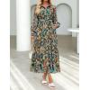 ZESICA Women’s Spring Floral Long Sleeve Maxi Dresses 2026 Casual Button Belted Chiffon Boho Wedding Guest Party Dress(Green)