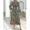 ZESICA Women’s Spring Floral Long Sleeve Maxi Dresses 2026 Casual Button Belted Chiffon Boho Wedding Guest Party Dress(Green)