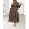 ZESICA Women’s Spring Floral Long Sleeve Maxi Dresses 2026 Casual Button Belted Chiffon Boho Wedding Guest Party Dress(Leopard)