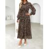 ZESICA Women’s Spring Floral Long Sleeve Maxi Dresses 2026 Casual Button Belted Chiffon Boho Wedding Guest Party Dress(Leopard)
