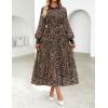 ZESICA Women’s Spring Floral Long Sleeve Maxi Dresses 2026 Casual Button Belted Chiffon Boho Wedding Guest Party Dress(Leopard)