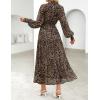 ZESICA Women’s Spring Floral Long Sleeve Maxi Dresses 2026 Casual Button Belted Chiffon Boho Wedding Guest Party Dress(Leopard)