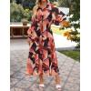 ZESICA Women’s Spring Floral Long Sleeve Maxi Dresses 2026 Casual Button Belted Chiffon Boho Wedding Guest Party Dress(Orange)