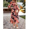 ZESICA Women’s Spring Floral Long Sleeve Maxi Dresses 2026 Casual Button Belted Chiffon Boho Wedding Guest Party Dress(Orange)