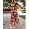 ZESICA Women’s Spring Floral Long Sleeve Maxi Dresses 2026 Casual Button Belted Chiffon Boho Wedding Guest Party Dress(Orange)
