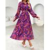 ZESICA Women’s Spring Floral Long Sleeve Maxi Dresses 2026 Casual Button Belted Chiffon Boho Wedding Guest Party Dress(Purple)